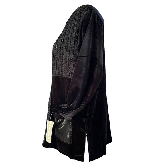 Vintage 80’s Patchwork Black Velvet Rafael Top M - Picture 2 of 7